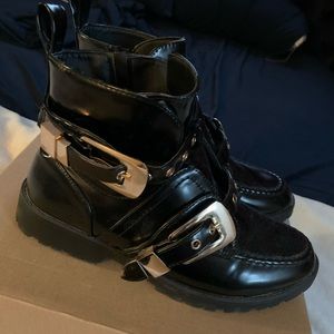 Black buckle ankle boots